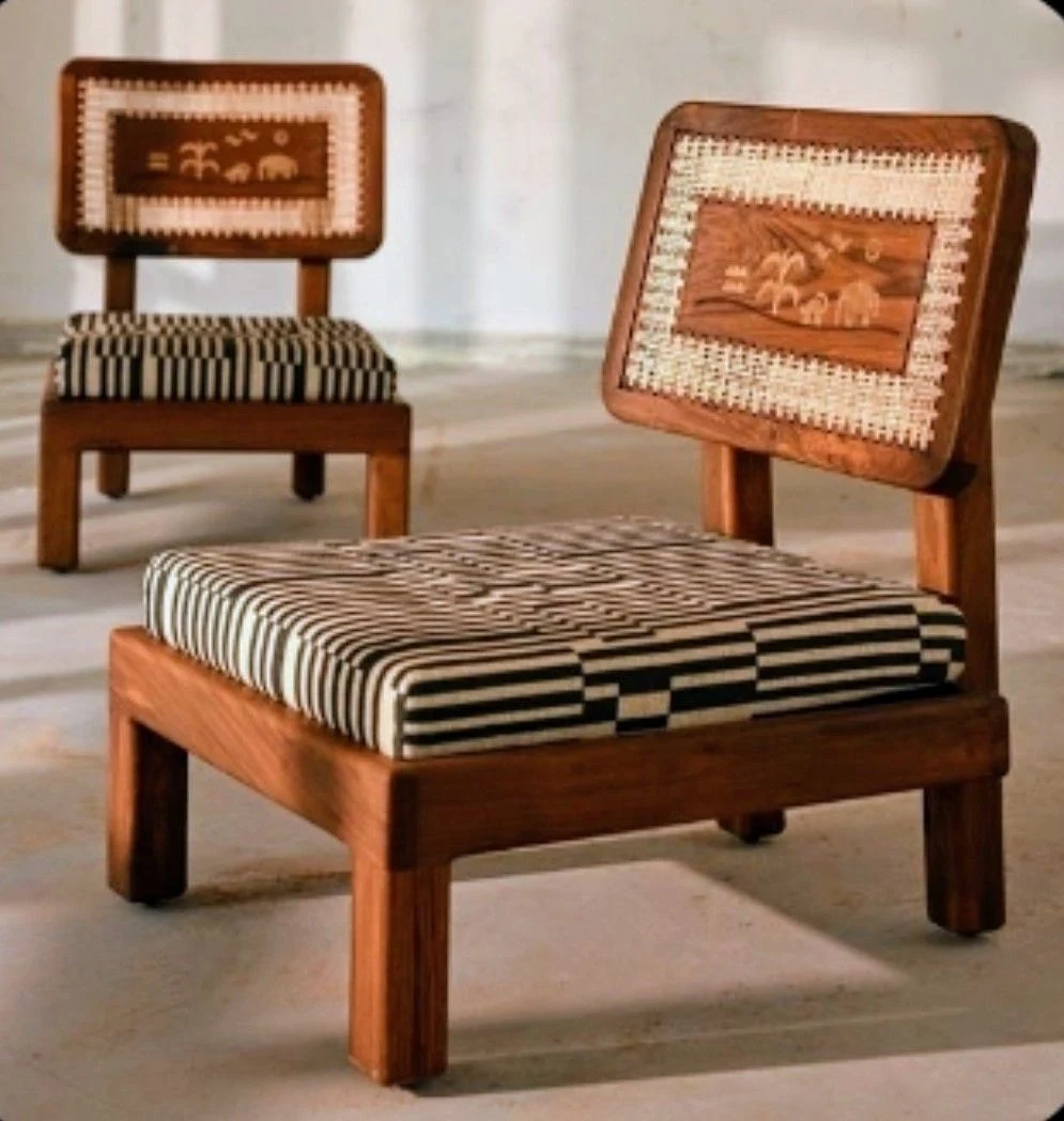 Hand-carved craft chairs with Warli inlay