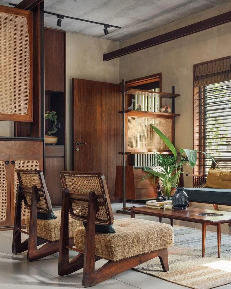 Cane and teak living space